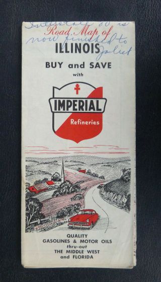 1963 Illinois Road Map Imperial Refineries Oil Gas Early Interstate Route 66