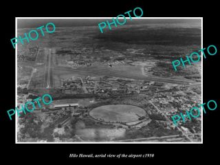 Old Postcard Size Photo Hilo Hawaii,  Aerial View Of The Airport C1950