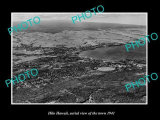 Old Postcard Size Photo Hilo Hawaii,  Aerial View Of The Town C1941