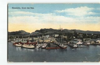 Old Honolulu Harbor On 1920s Postcard 82 Hawaii South Sea Curio Co.  - H6