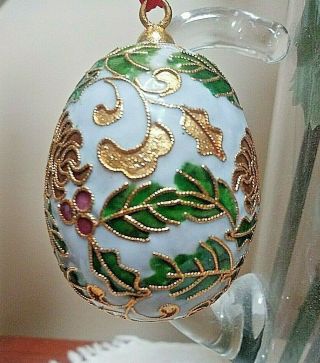 Cloisonne Enamel Christmas Holly Leaves Egg Shape Ornament