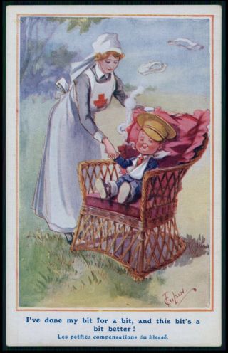 Art Mac Soldier And Red Cross Nurse Fantasy Propaganda Wwi Ww1 War Old Postcard