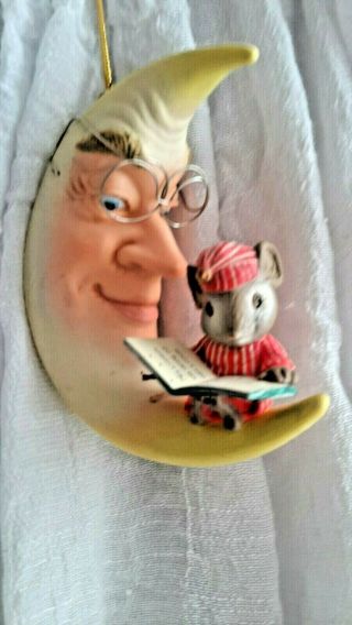 Man In The Moon Reading Glasses Vintage Christmas Tree Ornament Mouse Storybook