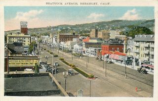 Berkeley California Shattuck Avenue Old Street Scene Postcard View