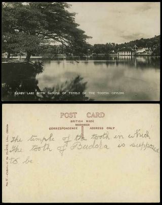 Ceylon Old Rp Postcard Kandy Lake With Temple Of Tooth