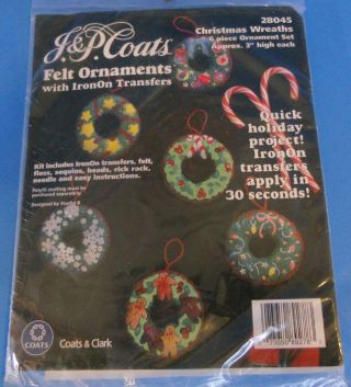 Two J P Coats Felt Ornament Kits Sweet Angels & Wreaths Sequins Beads
