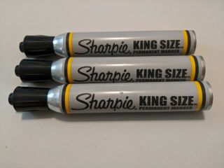 Vintage 3 Sharpie Black King Size Permanent Markers Metal Barrel Smelly Potent