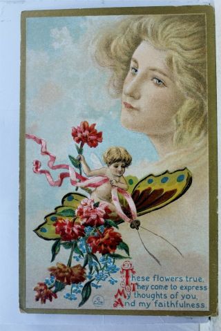 Greetings These Flowers True Come To Express Faithfulness Postcard Old Vintage