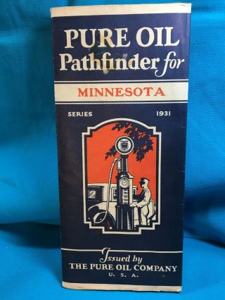 1931 The Pure Oil Co.  Minnesota Highway Road Map With Purol Gas Station Locator