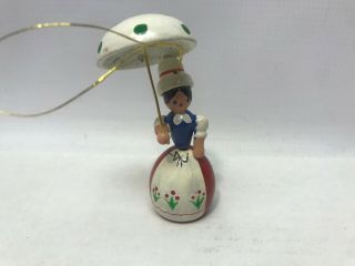 Vintage Erzebirge? Lady With Parasol Umbrella German Wood Christmas Ornament