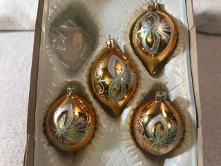 Christmas Ornaments Set Of 4 Glass Gold Teardrops Commodore Max2365