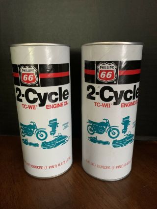 2 Vintage Phillips 66 2 Cycle Oil Cans Both Full Nos