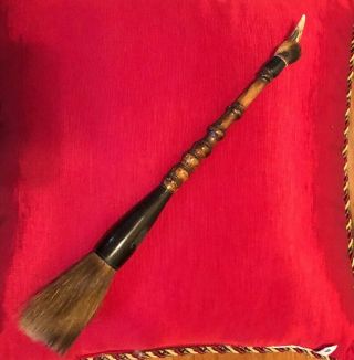 Vintage Antique Chinese Calligraphy Natural Hair Brush Deer Horn Tip 15” Long