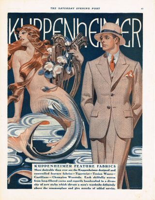 J.  C.  Leyendecker Kuppenheimer Clothing 1929 Ad Mermaid Saturday Evening Post