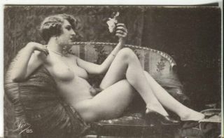 Naked Woman in Chaise Longue old real photo postcard 2