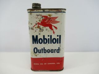 Mobiloil Outboard Motor Oil Can Pegasus Vintage 1 Quart Auto Gas Man Cave