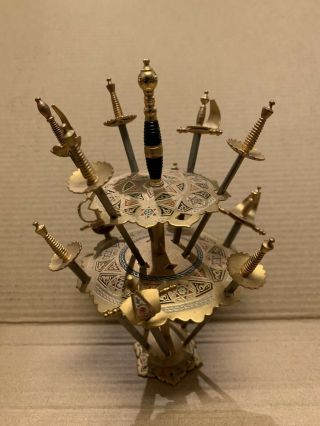 11 Vintage Toledo Mini Swords W/stand For Hors D’oeuvres Cocktail Set Toothpicks