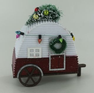 Camper Ornament - Red & White - Lights,  Wreath & Tree