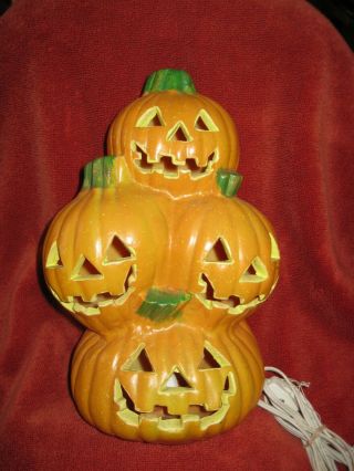 4 Stacked Lighted Pumpkins Foam Jack O Lantern Halloween.  Heavy Foam Plastic