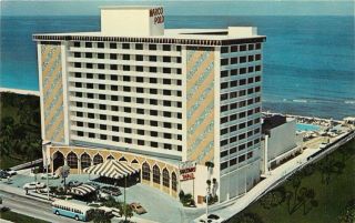 Marco Polo Resort Motel Miami Beach Florida Fl Aerial View Old Cars Postcard