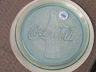 Coca Cola W/ Coke Bottle Round Clear Green Glass 13 " Serving Plate