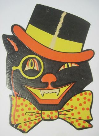 Vintage Halloween Black Cat In Top Hat Embossed Die Cut H.  E.  Luhrs U.  S.  A.