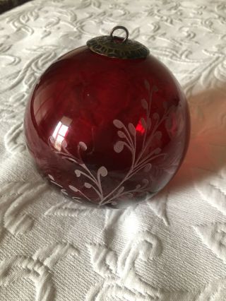 Vintage Ruby Red KUGEL MIDWEST ORNAMENT BALL 4.  5 