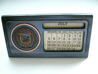 Vintage Late 50s Early 60s Brass Desk Perpetual Calendar University Of Michigan