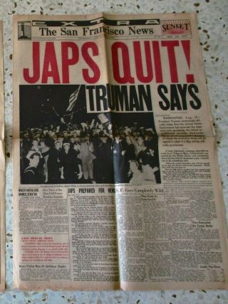Vintage August 14,  1945 San Francisco News Japanese Surrender End World War Ii