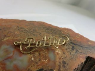Vintage Ww2 Era Cursive " Patty " Sweetheart Gold Over Sterling Brooch Pin Gp1