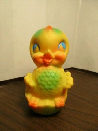 Vintage Squeak Toy - Easter Yellow Chick On An Egg - Dreamland Creations - 1963