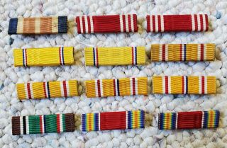 Us Wwii Us Army/ Air Corps 3/8 " Ribbon Bars,  12 Single Mounted Pin - Backs