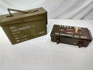 Military Ammo Can And Medic Kit - Vintage 7.  62 Can & First Aid