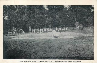 Bridgeport Connecticut Girl Scouts Camp Trefoil Pool Scene Old Postcard View