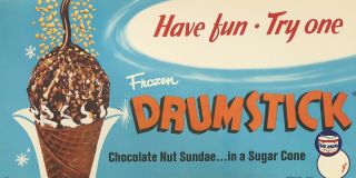 Vintage Ice Cream Store Advertising Litho Paper Sign Drumstick 1964 Sugar Cone