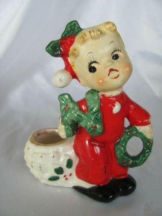 Vintage Christmas Ceramic Girl Noel Candle Holder Commodore Japan Letters N & O