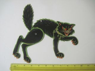 Vintage Beistle Jointed Black Cat Halloween Decoration Facing Right Black Green