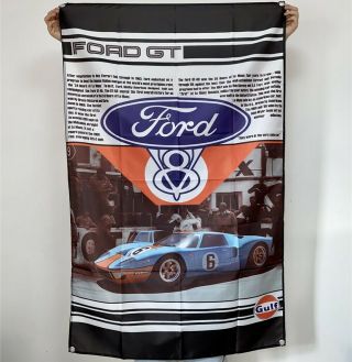 Ford Gt40 Banner Le Mans Tapestry Gulf Logo Racing Flag Fabric Poster Sign 3x5ft