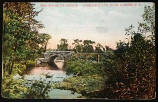 Auburn,  Ny.  C.  1910 Postcard (a6) View Of The Old Stone Bridge Aurealius Ave.