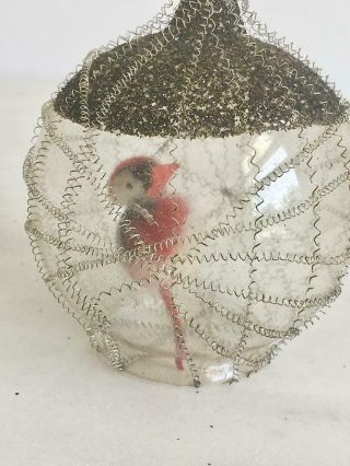 Vintage Christmas 2.  5” Wire Wrapped Glass Ball With Bird Inside 4