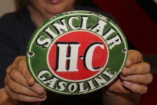 Sinclair H - C Gasoline Gas Station Oil Porcelain Metal Sign