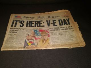 Chicago Daily Tribune Newspaper May 8 1945 Wwii V - E Day Victory Over Europe