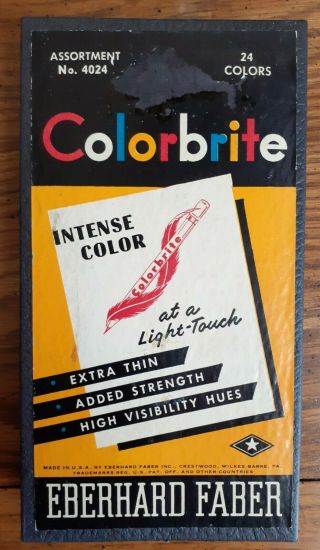 Vintage Easel Box Eberhard Faber 4024 Colorbrite 24 Color Pencil Set