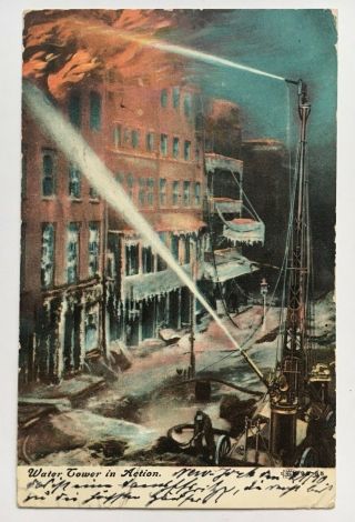 1908 Postcard Vintage Fire Department Water Tower In Action (ill.  Postcard Co. )