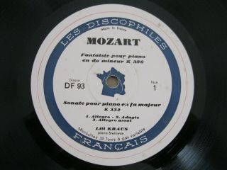 Lili KRAUS – Mozart – French Discophiles Francais LP DF 93 3