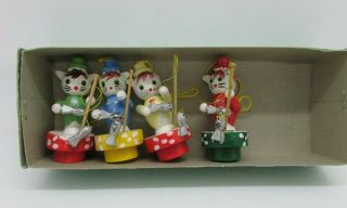 Vintage Wood Cats With Fishing Poles Christmas Ornaments