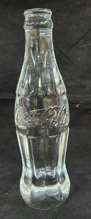 Centennial Promotional Solid Glass Crystal Embossed Hobbleskirt Coca Cola Bottle