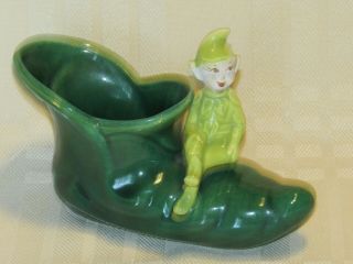 Vintage Treasure Craft Lime Green Pixie Elf Figure Sitting On Shoe Planter