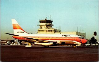 Psa Pacific Southwest Airlines Boeing 737 - 214 Old Postcard - Photo Dave Musikoff