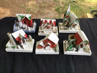 Six Antique Vintage Made In Japan Paper Christmas Village Houses